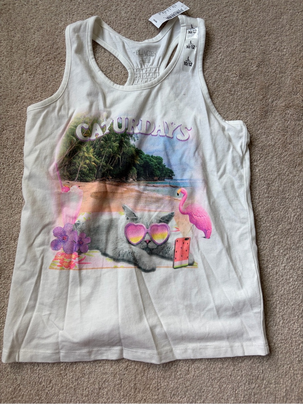 The Children's Place White Tropical 'Caturday' Cat Beach Tank Top